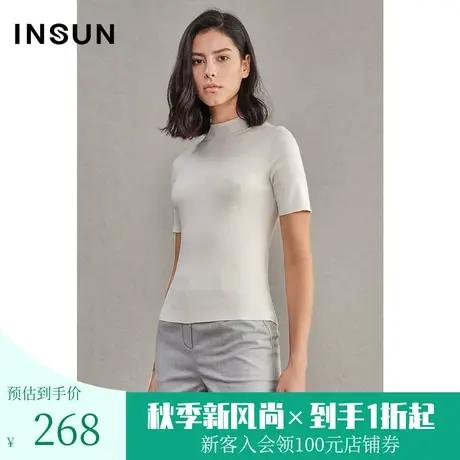 恩裳商场同款时尚纯色半高领短袖修身棉质桑蚕丝针织衫薄款女图片