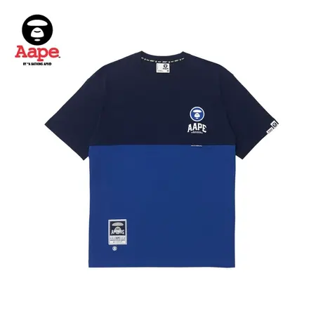 Aape旗舰店男装春夏字母印花猿颜徽章拼接潮流短袖T恤1341XBK商品大图