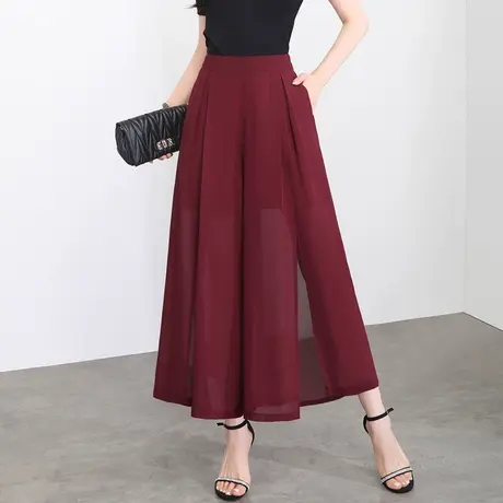 开叉雪纺裙裤阔腿裤女夏季2023新款垂感宽松薄款甩裤休闲七八分裤商品大图