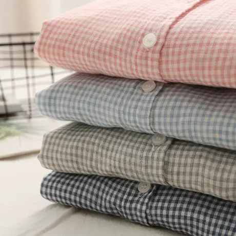 春秋季日系文艺小清新双层纱纯棉格子长袖衬衫女学生宽松打底上衣图片