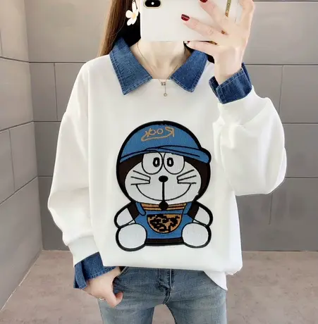 设计感小众卫衣女秋冬季韩版宽松加绒加厚小个子假两件上衣服外套商品大图