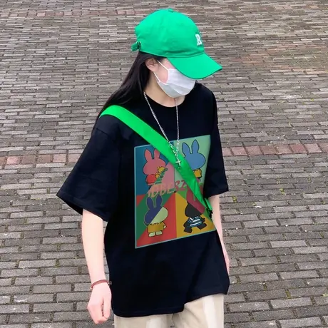 纯棉重磅设计感短袖t恤女2023新款春夏宽松chic港味潮牌大码上衣图片