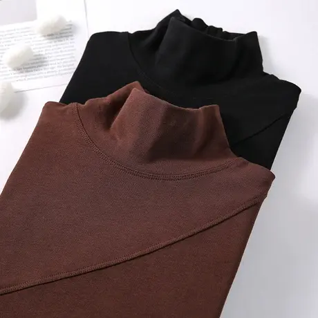 早春新款韩版中高领压线修身纯棉纯色长袖体恤上衣内搭女打底衫图片