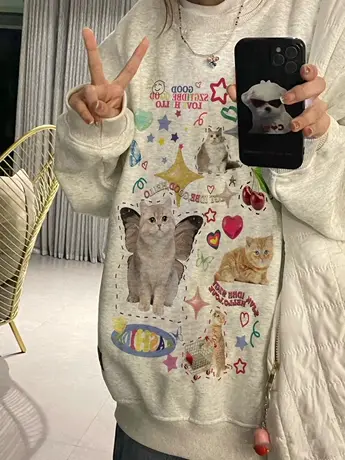 oversize设计感卫衣女ins潮牌秋冬季加绒加厚宽松慵懒风上衣外套商品大图