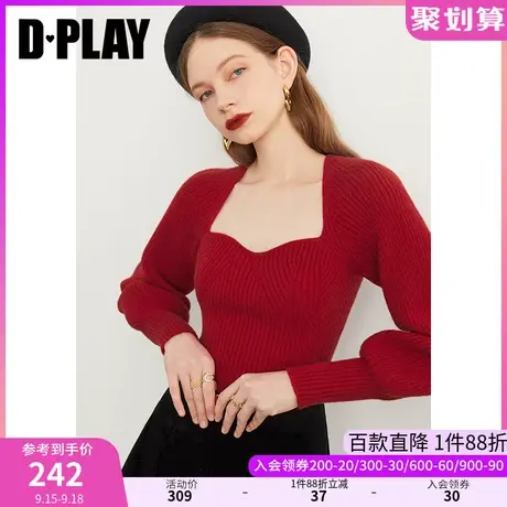 DPLAY复古美背宫廷领灯笼长袖加厚针织套头毛衣商品大图