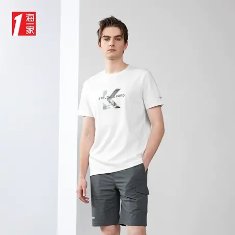 海一家字母印花短T2023夏季新款简约基础休闲男士短袖T恤图片