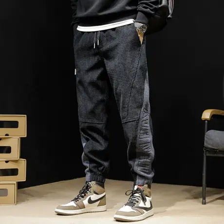 春秋颗粒灯芯绒休闲裤男秋冬潮束脚大码裤子宽松哈伦运动男裤加厚商品大图
