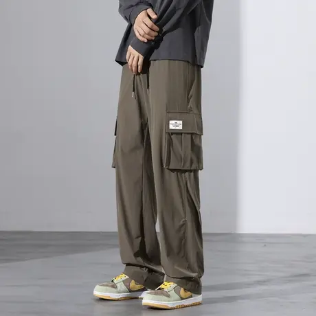 日系潮牌宽松小脚裤工装裤子男春季哈伦直筒抽绳百搭束脚休闲长裤商品大图