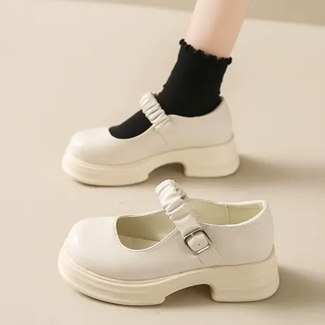 法式晚风单鞋女秋季浅口厚底粗跟配裙子2023新款玛丽珍小皮鞋百搭商品大图