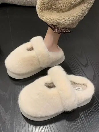 包头半拖鞋女外穿2023年秋冬新款时尚百搭复古软底舒适厚底毛毛拖图片