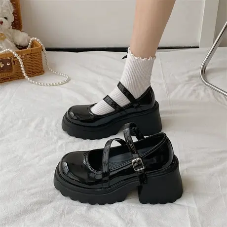 永希粗跟高跟鞋女夏季2023法式黑色复古防滑通勤一字扣带玛丽珍鞋商品大图