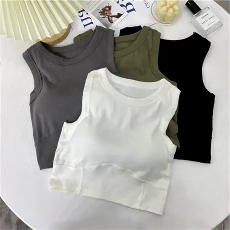 白色带胸垫内搭上衣女装夏季纯棉背心外穿短款辣妹吊带无袖打底衫商品大图