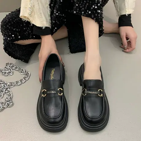 一脚蹬乐福鞋女2024年春秋季新款厚底百搭单鞋英伦风粗跟小皮鞋潮商品大图