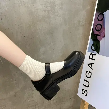 2023春秋复古粗高跟玛丽珍大头鞋女网红同款学院风小皮鞋娃娃单鞋图片