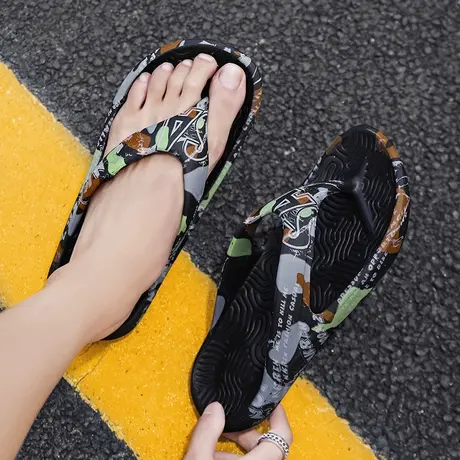 迷彩人字拖女夏外穿夹脚拖鞋防滑浴室洗澡沙滩海边夹板夹趾游泳凉图片