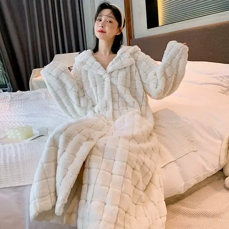 安致儿珊瑚绒睡衣女加绒加厚睡裙长款保暖秋冬睡袍可外穿居家服商品大图
