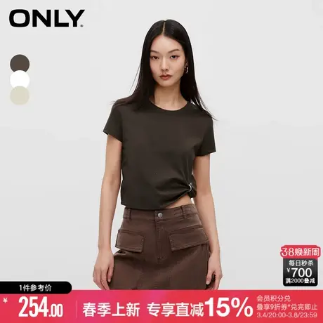 ONLY夏季设计感百搭正肩圆领修身短款T恤女|124201008商品大图