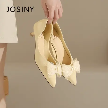 Josiny/卓诗尼蝴蝶结婚鞋2023秋季新款尖头短跟软底配裙子妈妈鞋商品大图