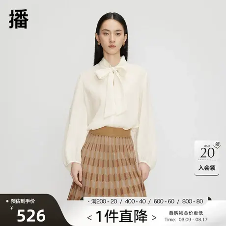 播优雅蝴蝶结衬衫女商场同款春秋气质通勤法式宽松上衣BDQ3HD0416图片