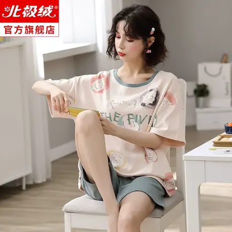 睡衣女夏季短袖宽松2022年新款春秋薄款大码女士家居服两件套装商品大图
