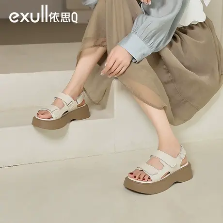 exull/依思Q凉鞋女2023新款宽头厚底凉鞋简约百搭运动凉鞋女商品大图