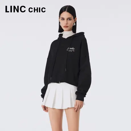 LINCCHIC金羽杰2023秋冬季新款落肩后背印花连帽朋克学院感卫衣女商品大图