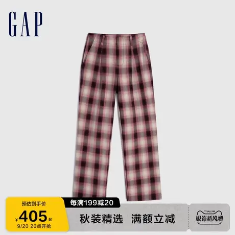 Gap女装秋季2023新款复古高腰阔腿格子休闲裤793139时尚潮流长裤图片