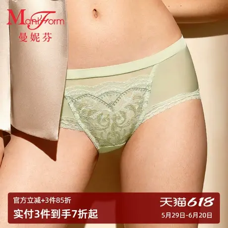 曼妮芬中腰低角裤女士性感蕾丝内裤舒适大码底裤全棉内裆商品大图