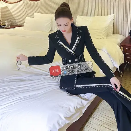 VJE英伦风重工西装外套新款双排扣气质收腰小西服上衣图片