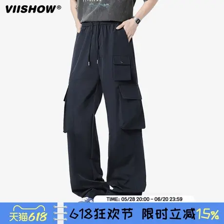 VIISHOW大口袋褶皱工装裤男款2025年夏季美式阔腿裤直筒宽松裤子商品大图
