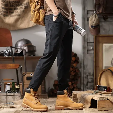 2023新款春夏季冰丝休闲裤男修身运动束脚长裤黑色韩版速干裤子男商品大图