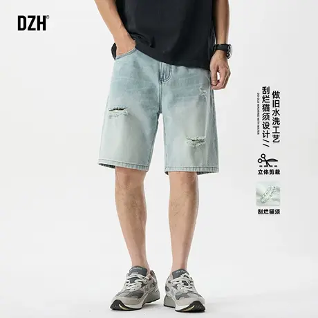 男士美式高街破洞牛仔裤男款潮牌2025新款宽松水洗短裤夏季五分裤图片