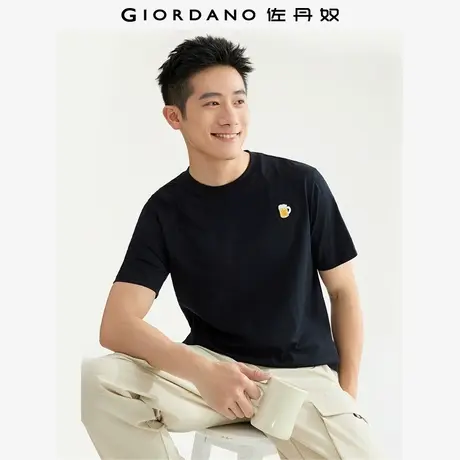 佐丹奴T恤男装黑科技凉感啤酒牙签绣圆领针织短袖T恤 13025218商品大图