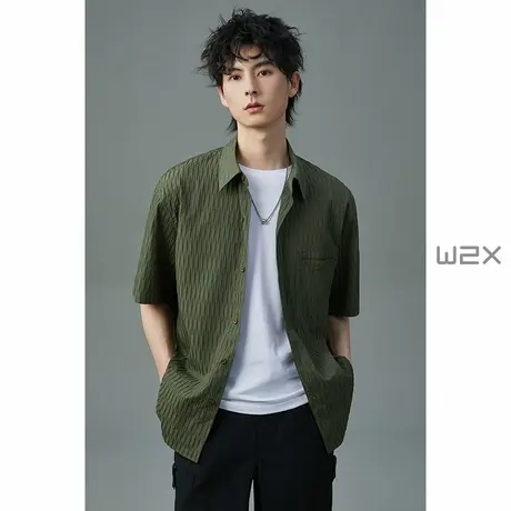 w2x2024新款中式国风短袖衬衫男夏季痞帅高级感衬衣设计休闲寸衫商品大图