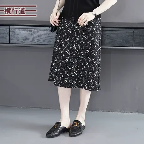 2023夏季新款简约甜美碎花中长款雪纺松紧半身裙女装外穿下装大码图片