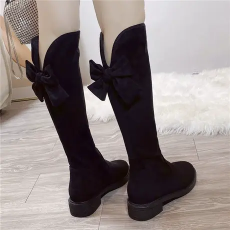 秋冬长筒靴平底小个子显瘦高筒弹力女靴长靴子瘦瘦靴不过膝骑士靴商品大图