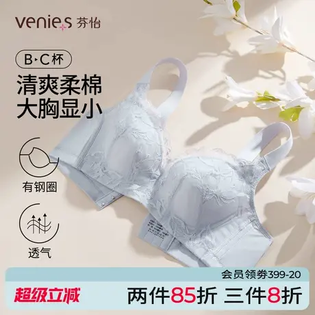 芬怡新款大胸显小聚拢内衣女夏季薄杯舒适上托有钢圈文胸纯棉里杯商品大图
