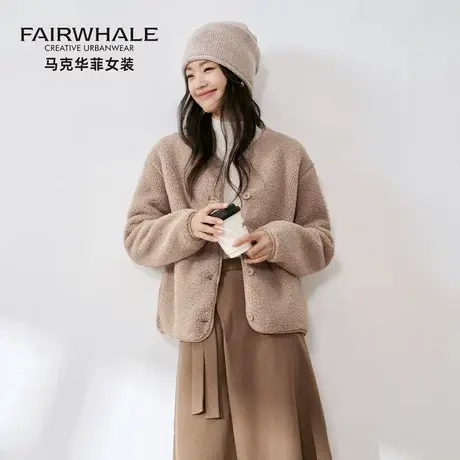 马克华菲摇粒绒外套女2025秋冬新款羊羔毛休闲圆领小香风上衣内搭图片