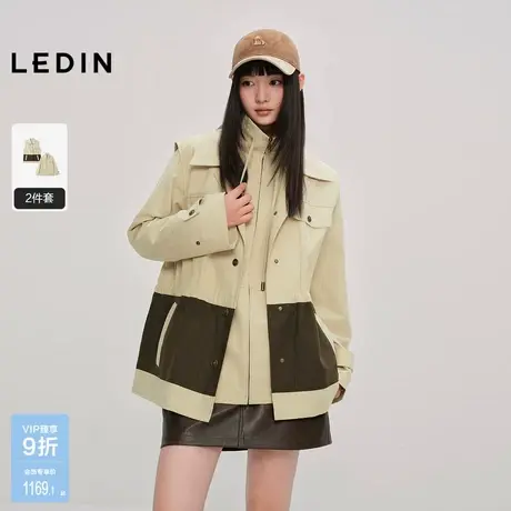 【商场同款】乐町工装拼接两穿外套秋新款连帽宽松外套C2BBF3517图片