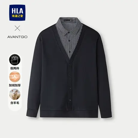HLA/海澜之家轻商务经典双领针织衫25秋冬新假两件加绒加厚长袖男商品大图