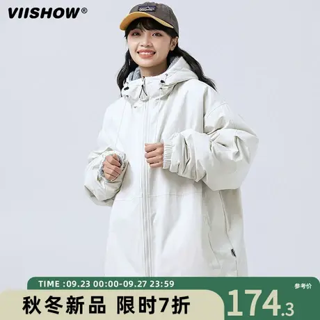 VIISHOW连帽仿羊羔绒棉衣男冬季加绒加厚棉服宽松双面穿工装外套商品大图