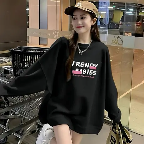 卫衣女2025新款早秋美式宽松慵懒风oversize套头圆领上衣薄款外套商品大图