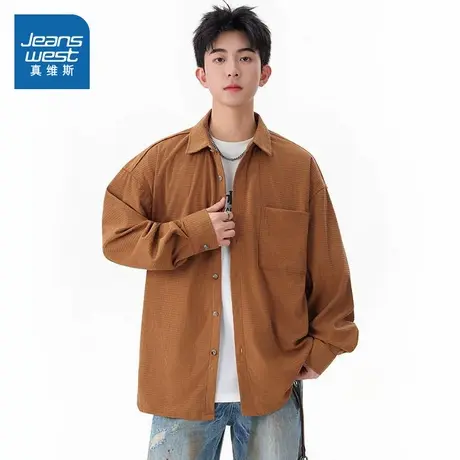 LR真维斯男款潮流翻领宽松衬衫 2025秋季新品港风小众长袖衬衣男商品大图