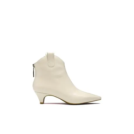 VME/舞魅2023年秋冬新款短筒小细跟尖头百搭后拉链时装个性靴子女图片