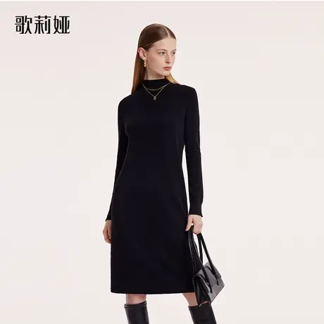 歌莉娅长袖连衣裙女2023冬季新款气质通勤全羊毛小黑裙1BDC4G160图片