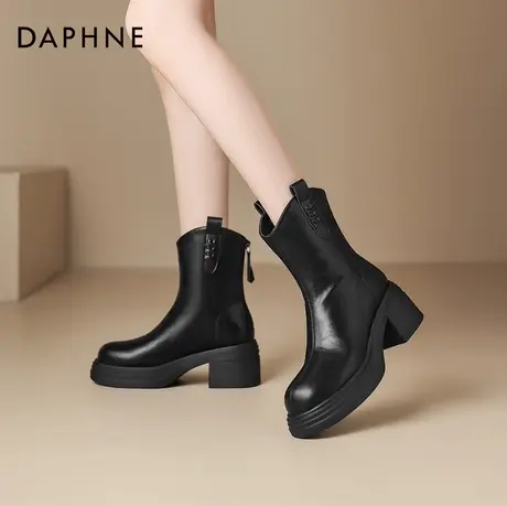 达芙妮高跟靴子女2025新款爆款小短靴西部牛仔靴瘦瘦靴粗跟马丁靴图片