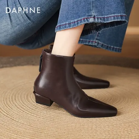 达芙妮棕色短靴女2025新款冬季加绒切尔西马丁靴软皮通勤尖头女靴图片