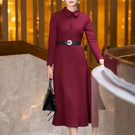红色喜婆婆婚宴装连衣裙女秋冬2023新款气质端庄修身显瘦长袖裙子图片
