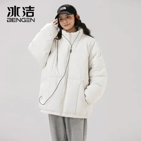 冰洁立领棉服女2023秋冬季新款纯色简约宽松慵懒保暖防寒外套MYY商品大图