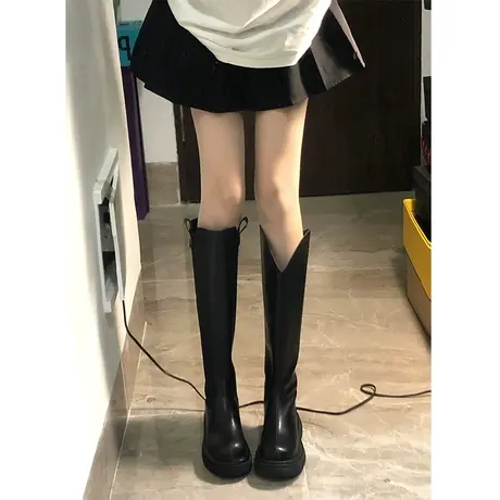 v口小个子厚底长筒靴子女2023新款网红爆款增高跟骑士靴显瘦长靴图片